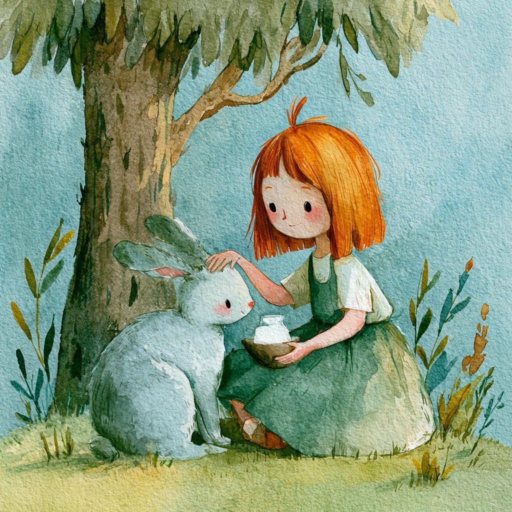 Hand drawn watercolor children book illustration image A rabbit...