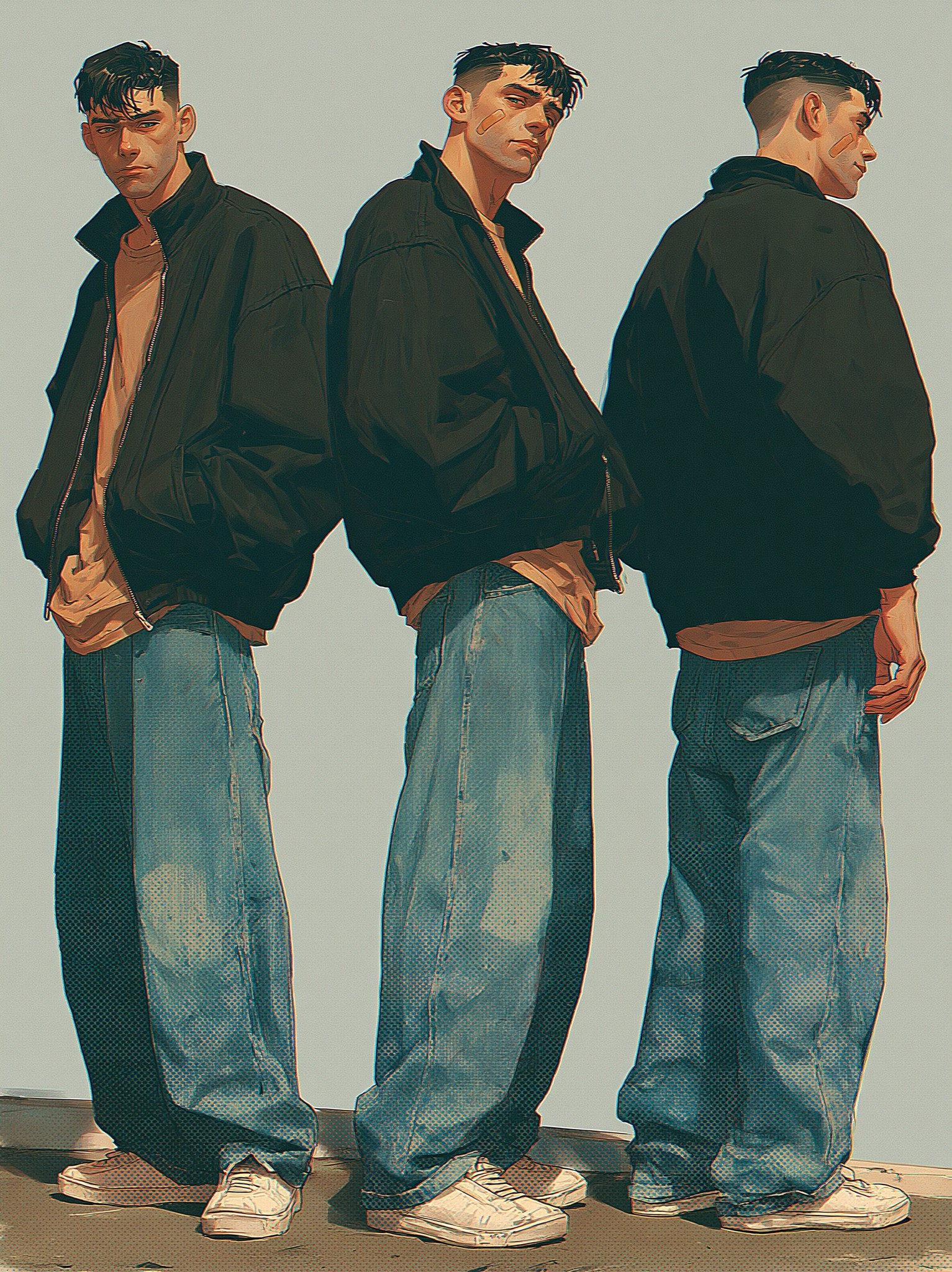 Sunny's character has three views showing the front side...
