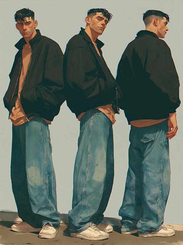 Sunny's character has three views showing the front side...