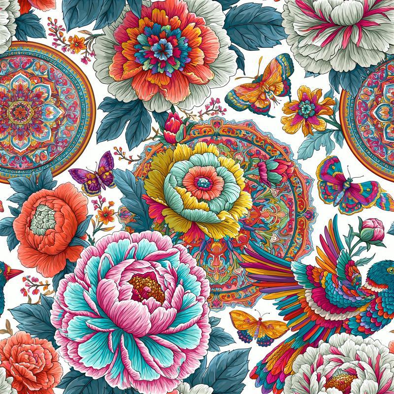 seamless pattern ornate Chinese porcelain motif export ware inspired...