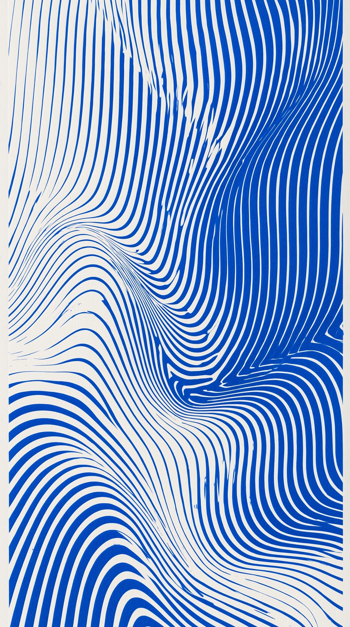 an abstract optical illusion artwork featuring vertical blue lines...