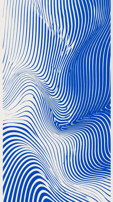 an abstract optical illusion artwork featuring vertical blue lines...