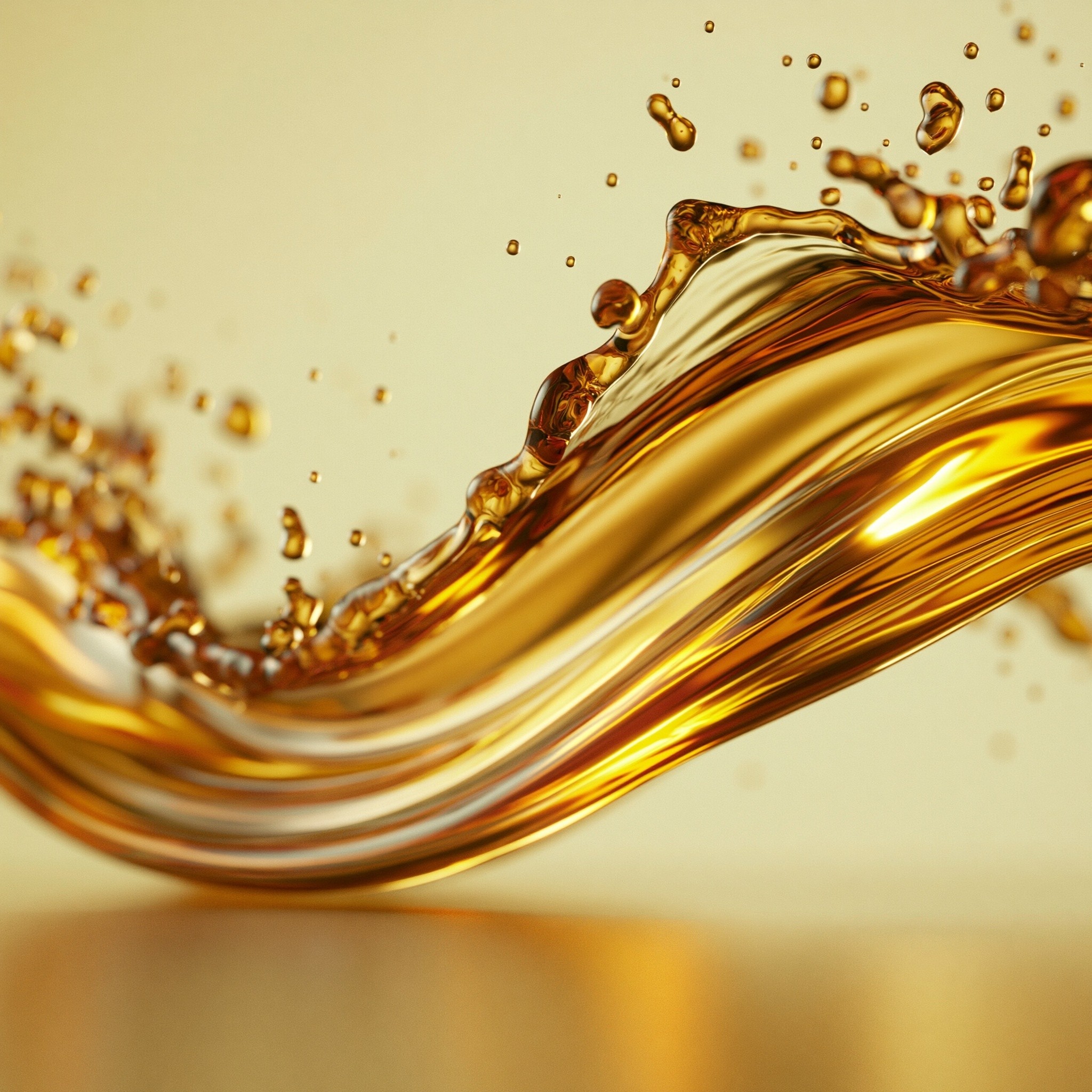 cinematic macro product photography of a dynamic golden oil...