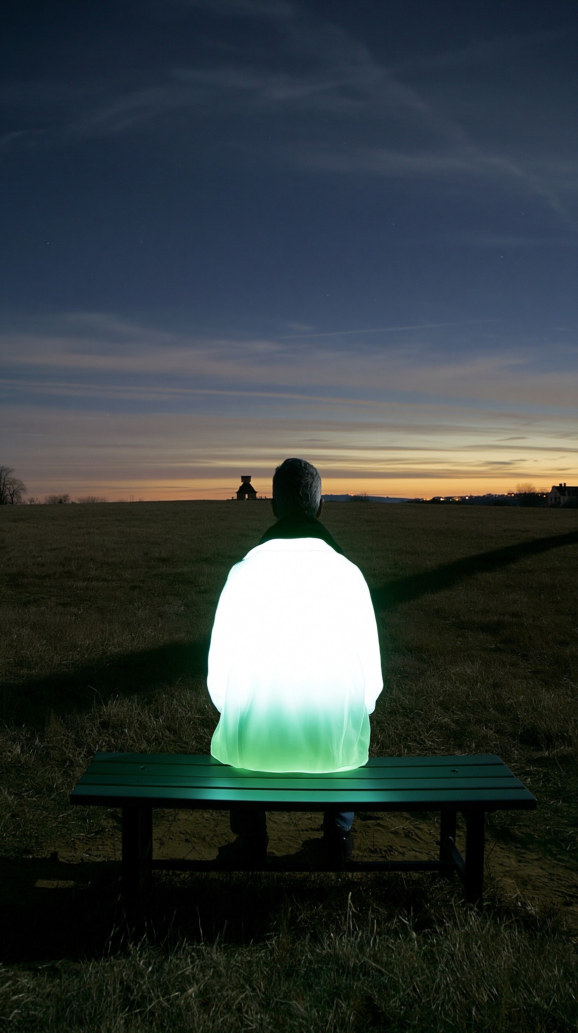 Silhouettes of mysterious figures the luminous figures stand with...