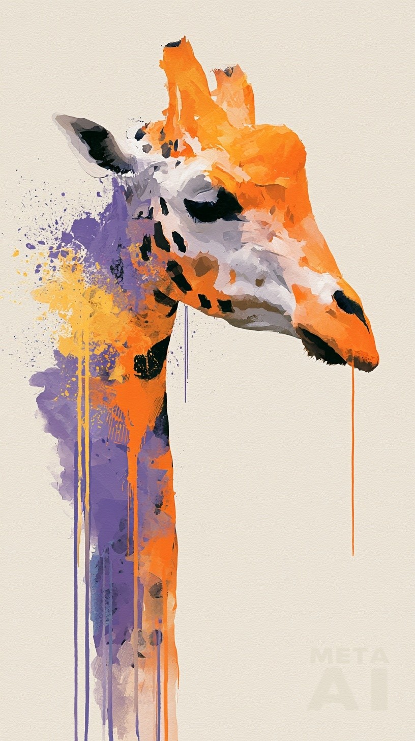 a stylized depiction of a giraffe's head angled to...