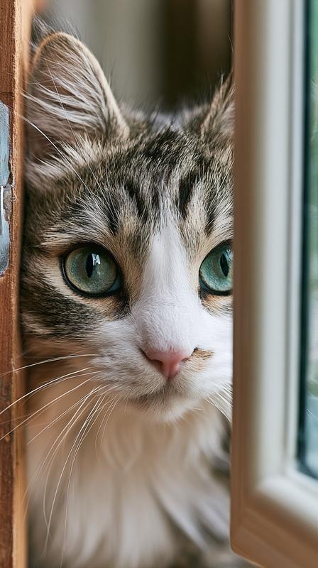 cat coming through catflap cut into glass panel of...