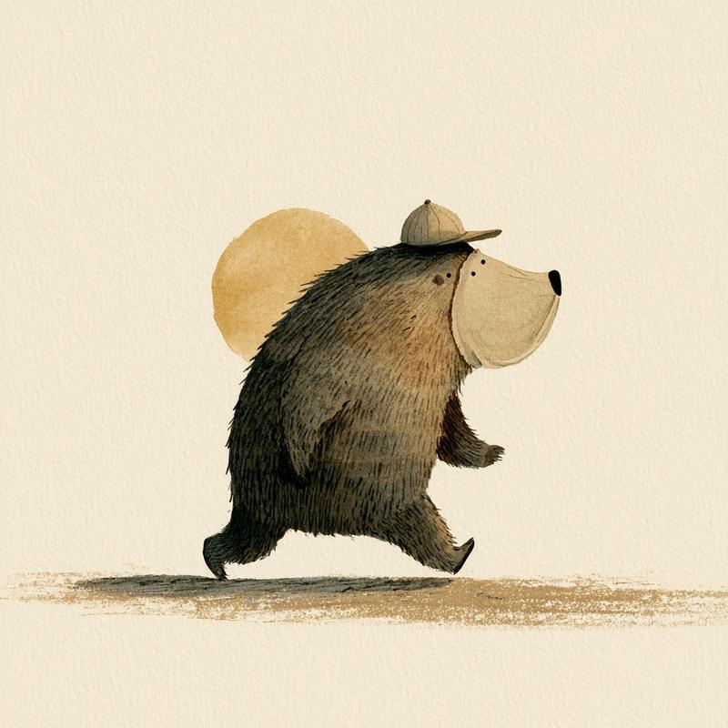 a cute brown bear running with a veil-like mask...