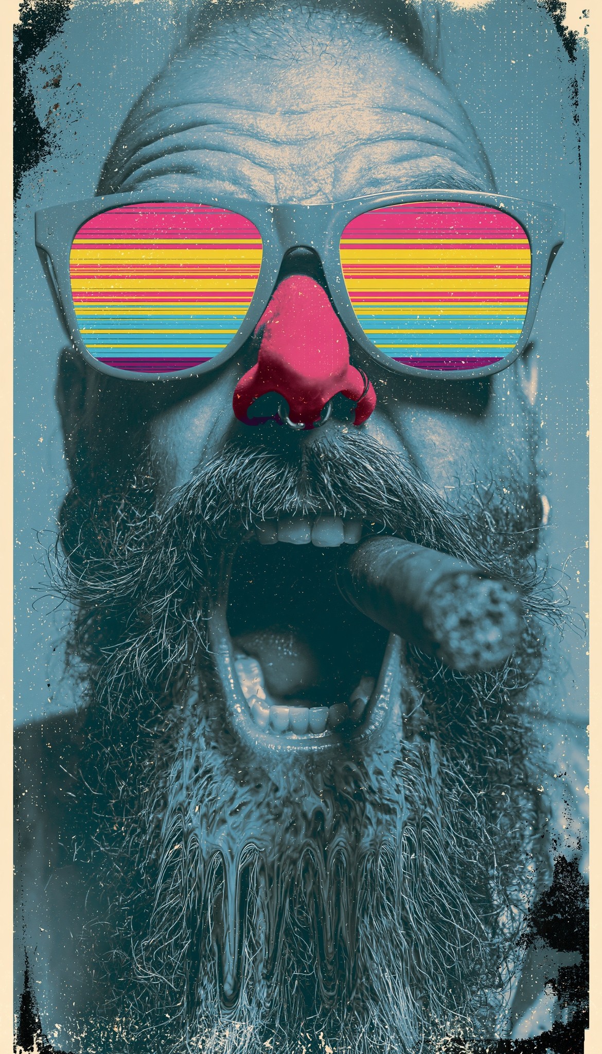 a digitally manipulated portrait of a person's face the...