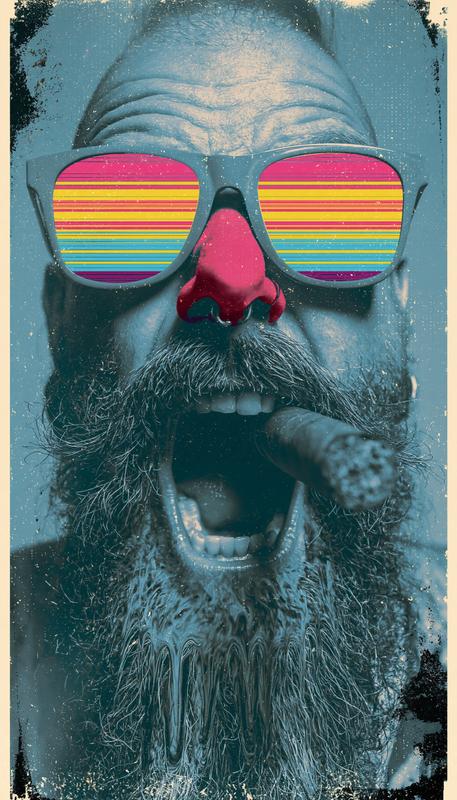 a digitally manipulated portrait of a person's face the...