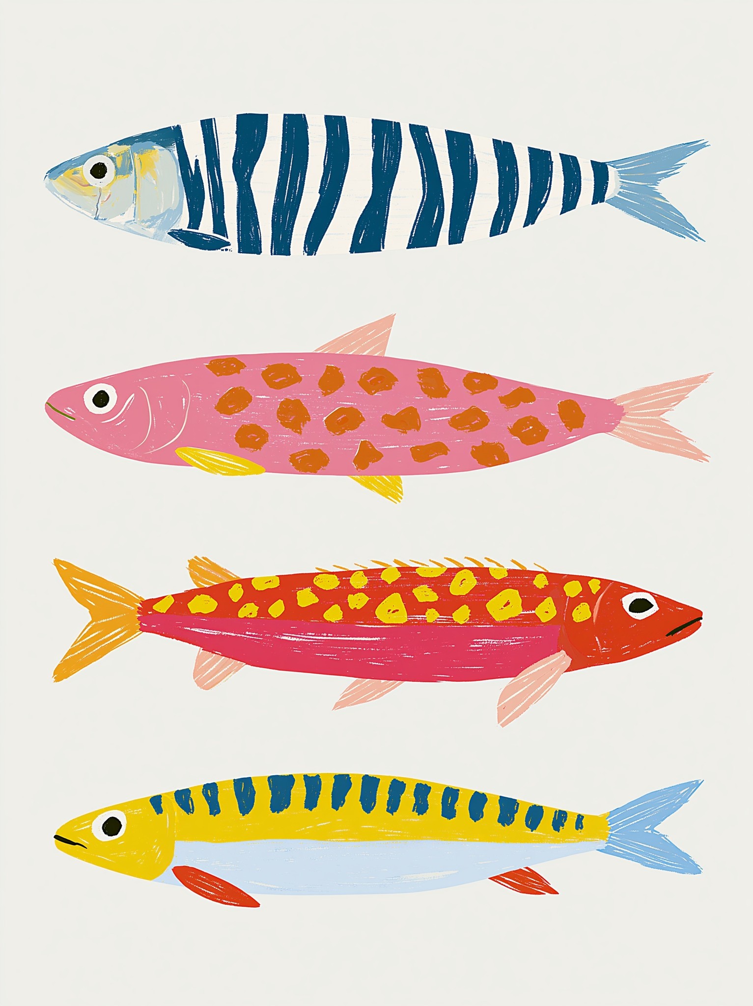 Minimalist vector of three different sardines one with zebra...
