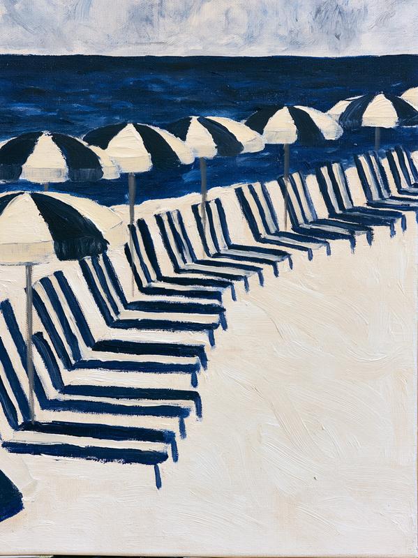 impressionist oil painting of a luxury vintage beach club...