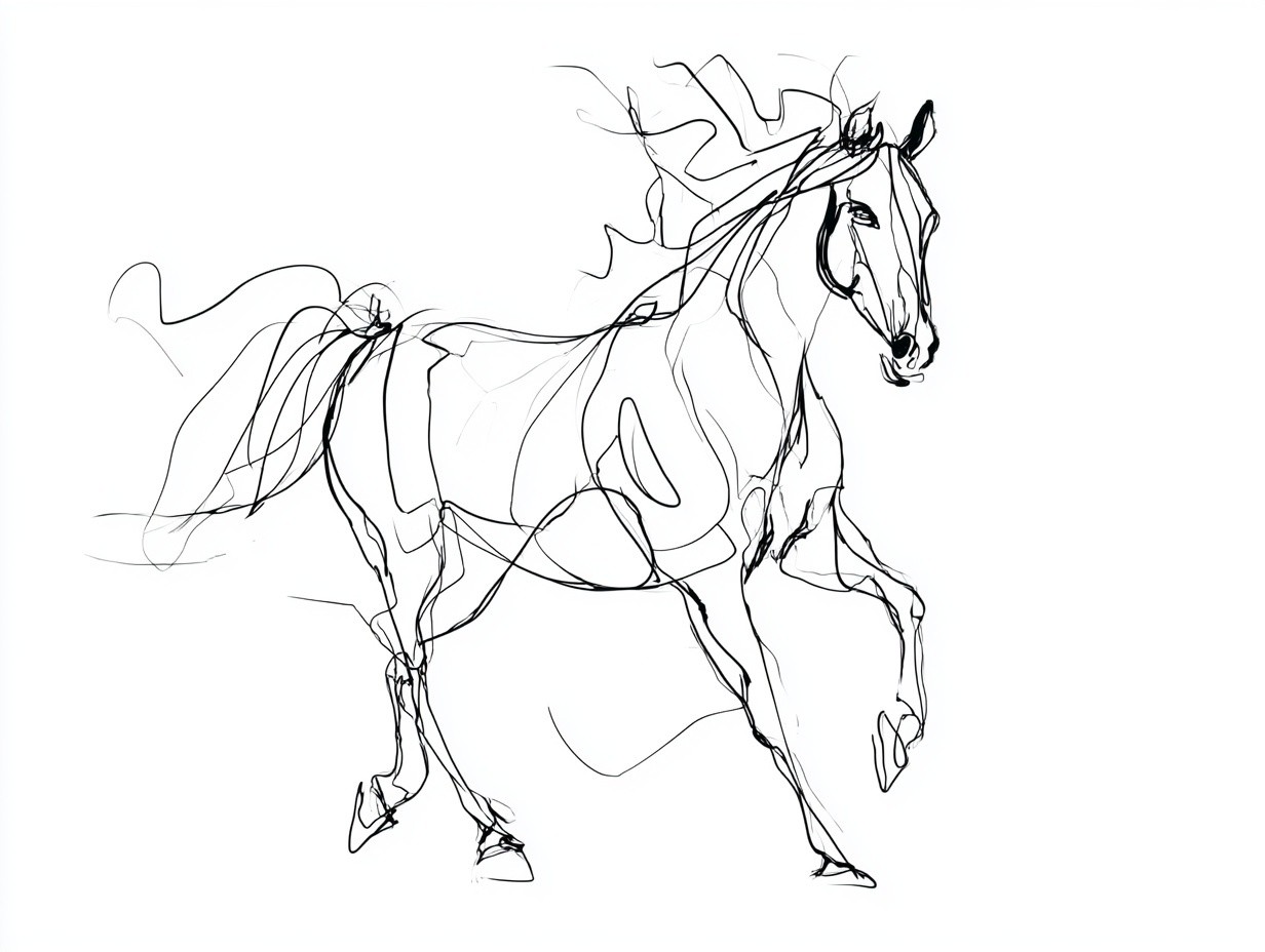 continuous line drawing depicting of Running Horse Art Style...