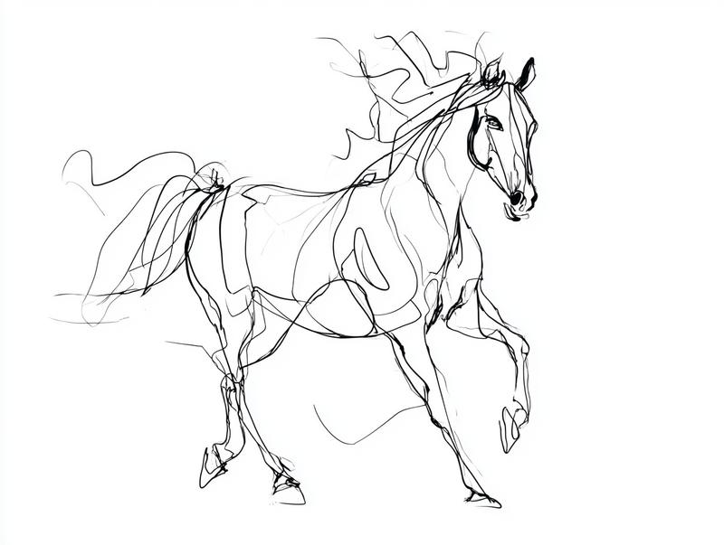 continuous line drawing depicting of Running Horse Art Style...
