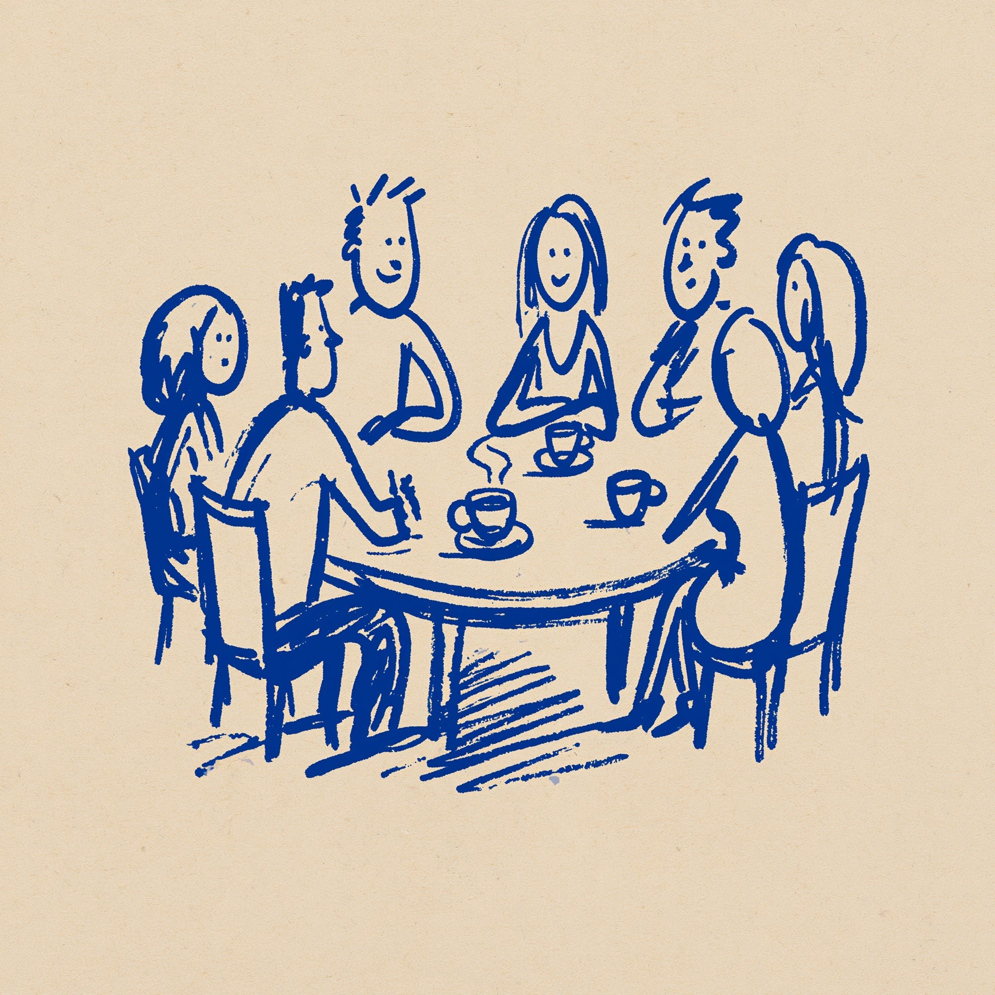 naive doodle of a few friends men and women...
