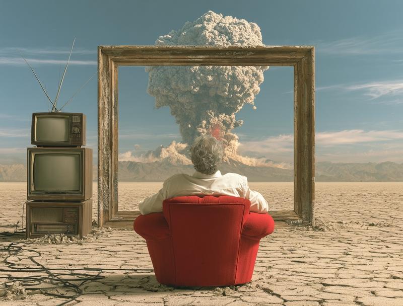 a man with gray hair in white sits in...