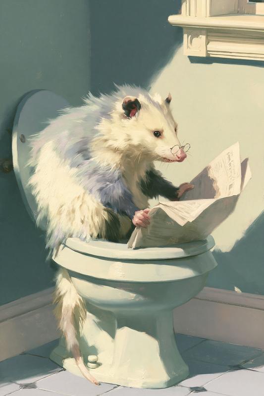 soft vintage oil painting a quirky opossum sitting on...