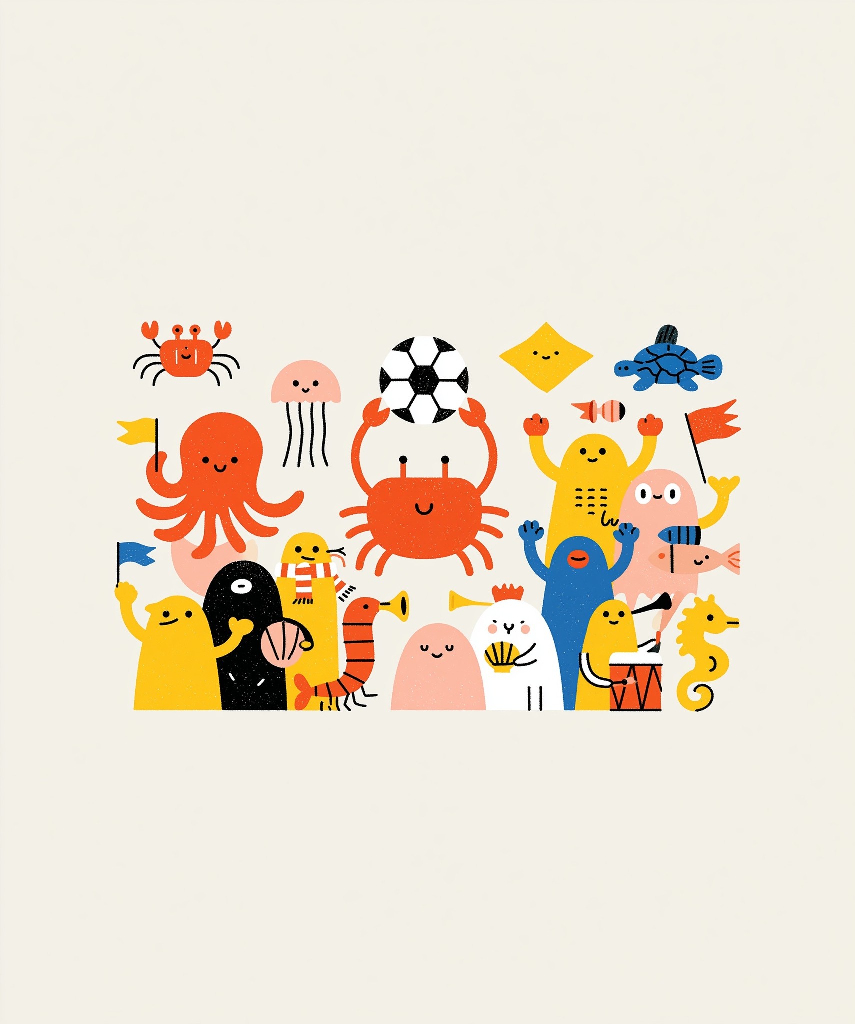 Artistic conceptual illustration of an underwater football tournament celebration...