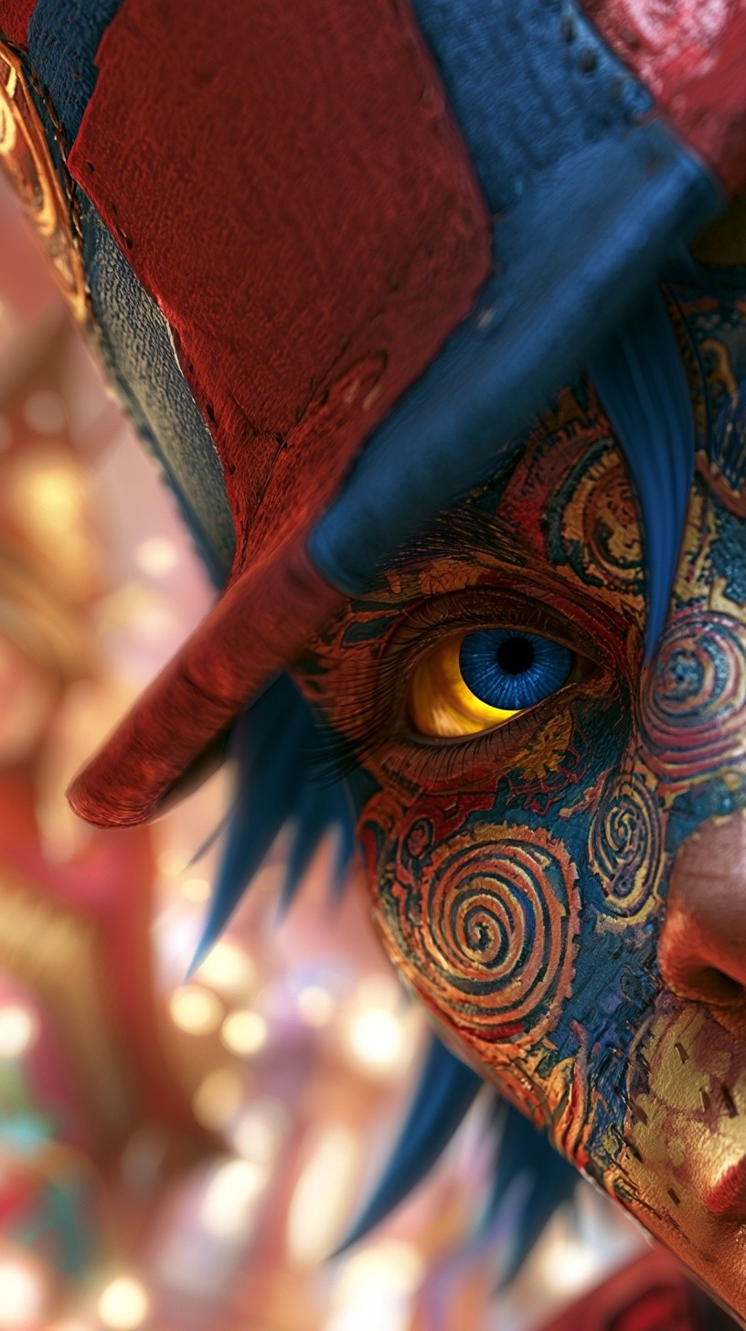 an elaborate and highly rendered artwork featuring a character...