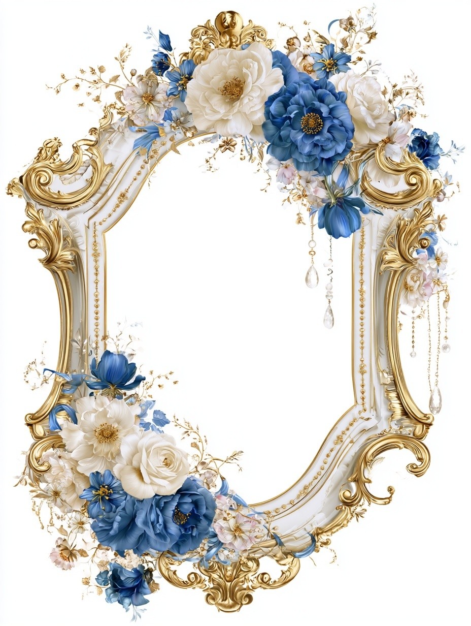 clip art of the rococo gold frame with flowers...