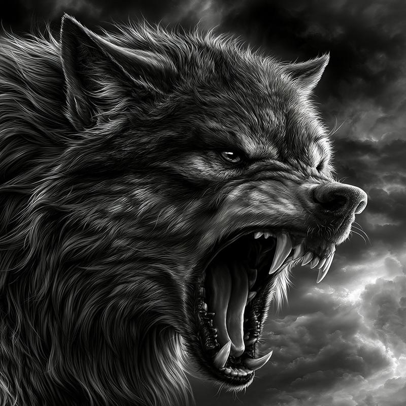 wolf sideways view open mouth angry showing teeth like...