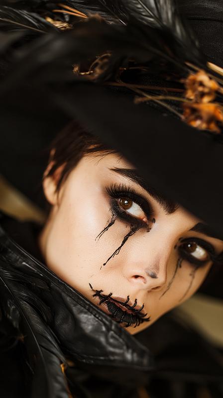 A close-up dramatic gothic portrait of a beautiful pale-skinned...