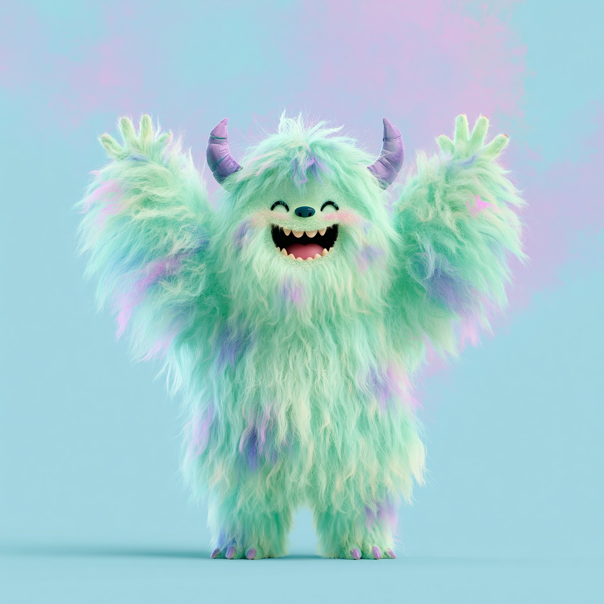 excited monster light green cute small happy awesome full...