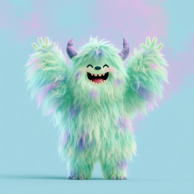 excited monster light green cute small happy awesome full...