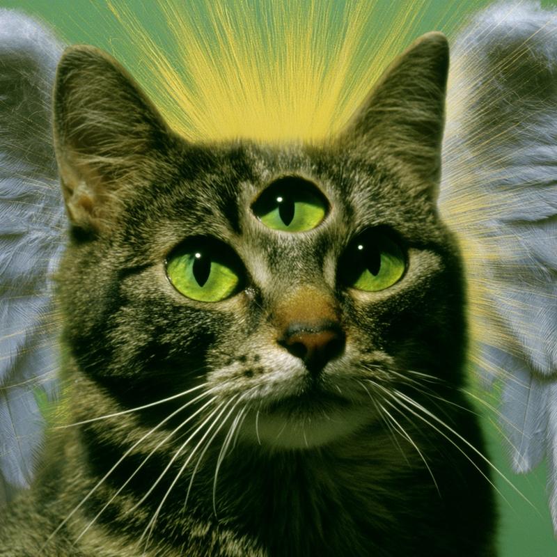 Yearly internet image of y2k cat with 3 eyes...