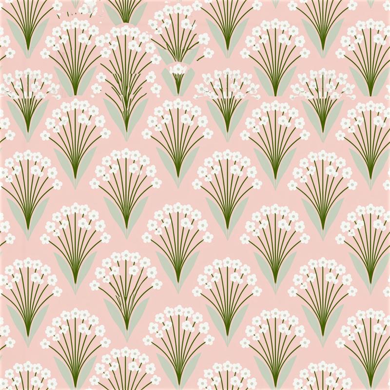 a pattern of small white flowers and light green...