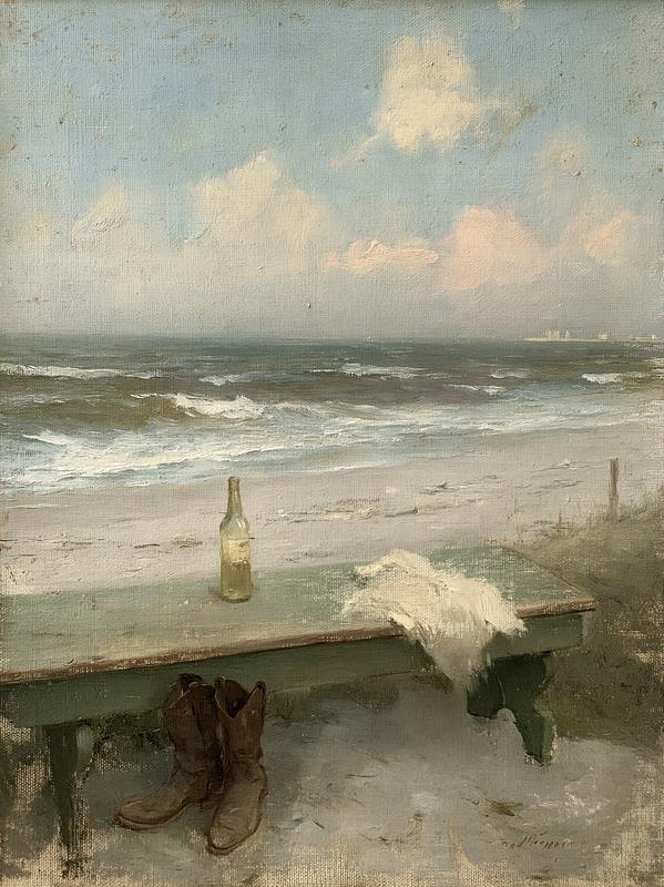 a bench on the beach with a beautiful scenery...
