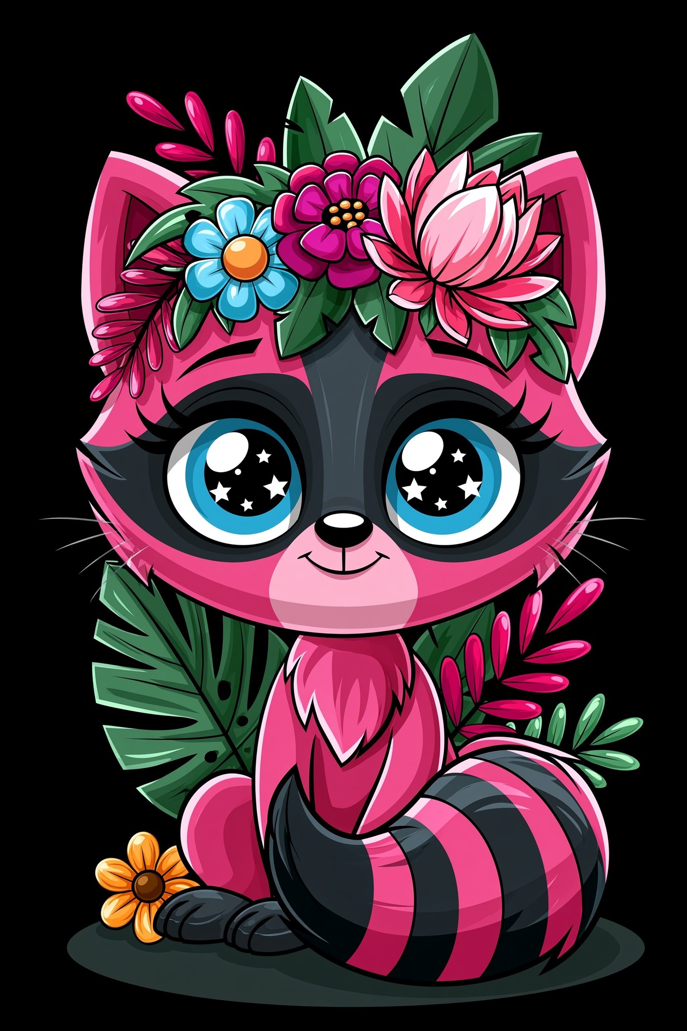 vector graphic of chibi cute beautiful pink happy female...