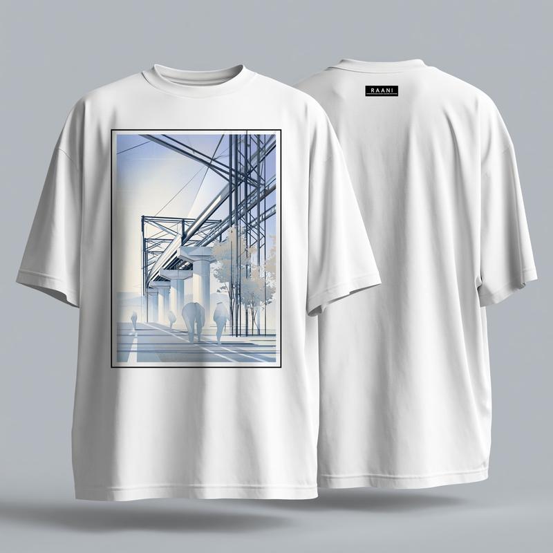 Create a premium mockup of a white oversized streetwear...