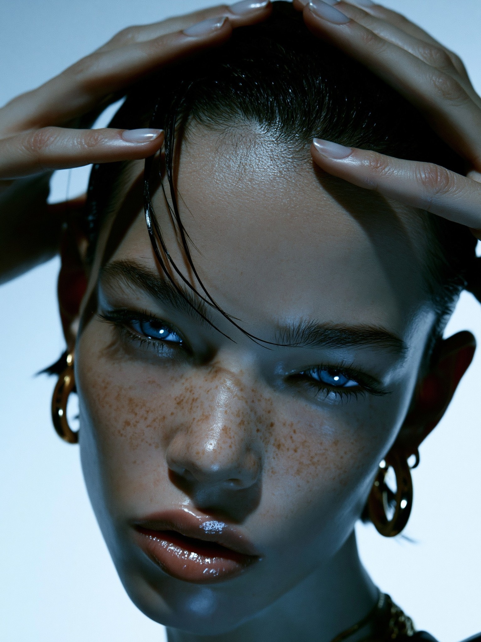 high-resolution studio beauty portrait close-up of a young woman...