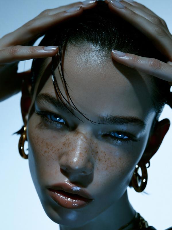 high-resolution studio beauty portrait close-up of a young woman...