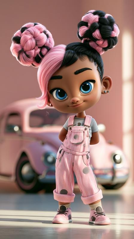 A chibi character of a girl with a child-sized...