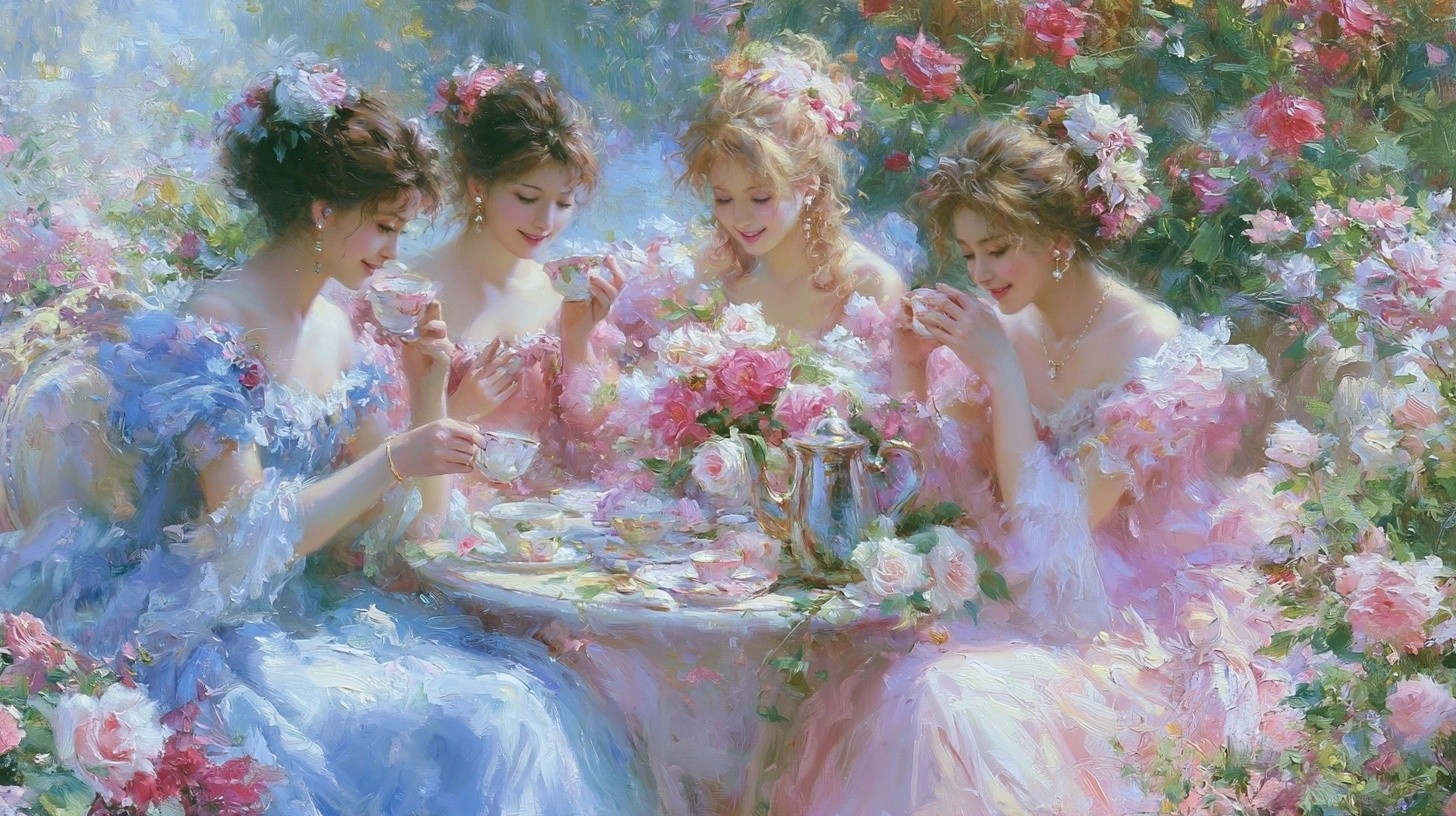 Beautiful elegant young women with delicate features and graceful...