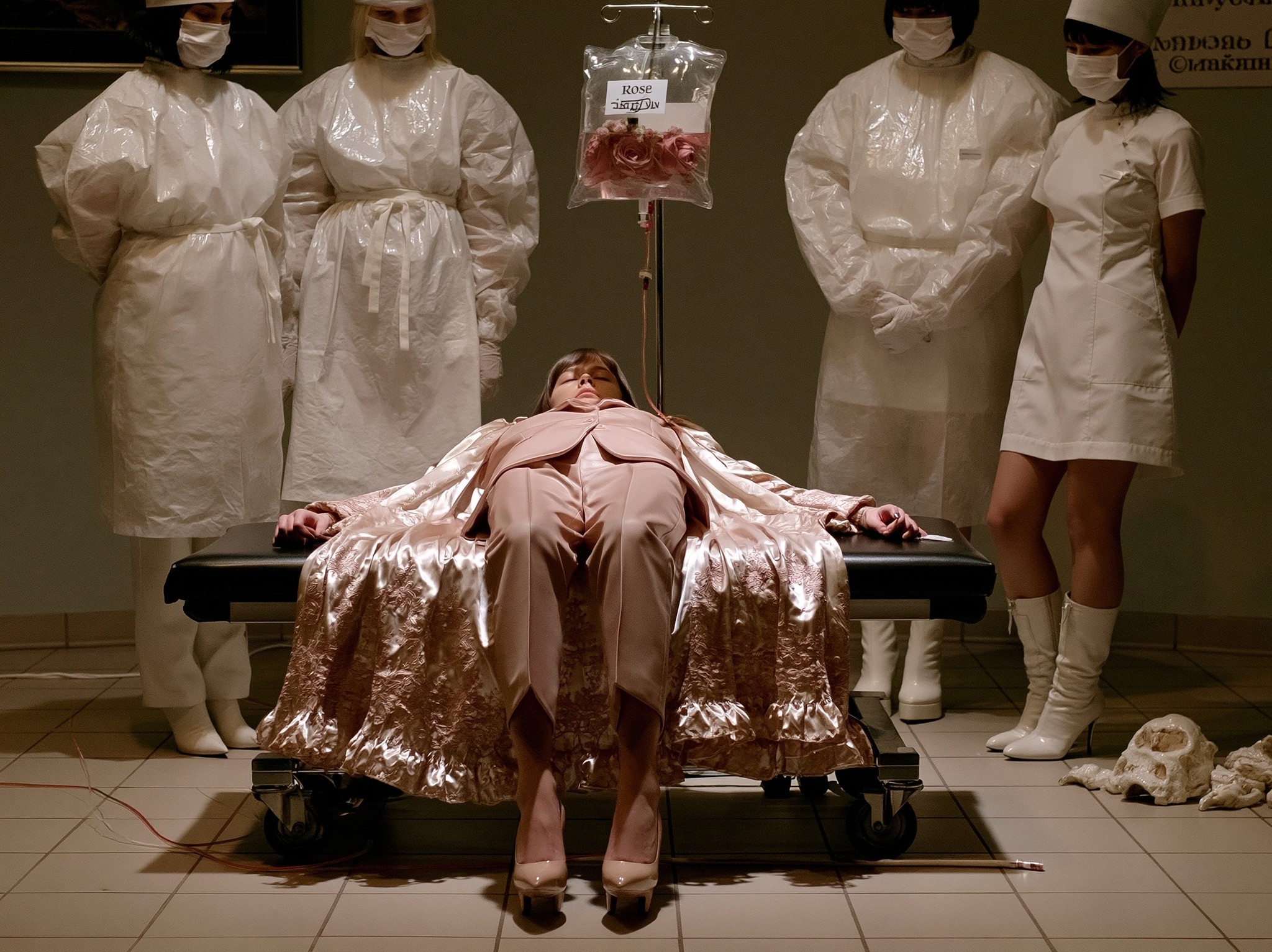 Fashion advertising a rose infusion is administered into a...