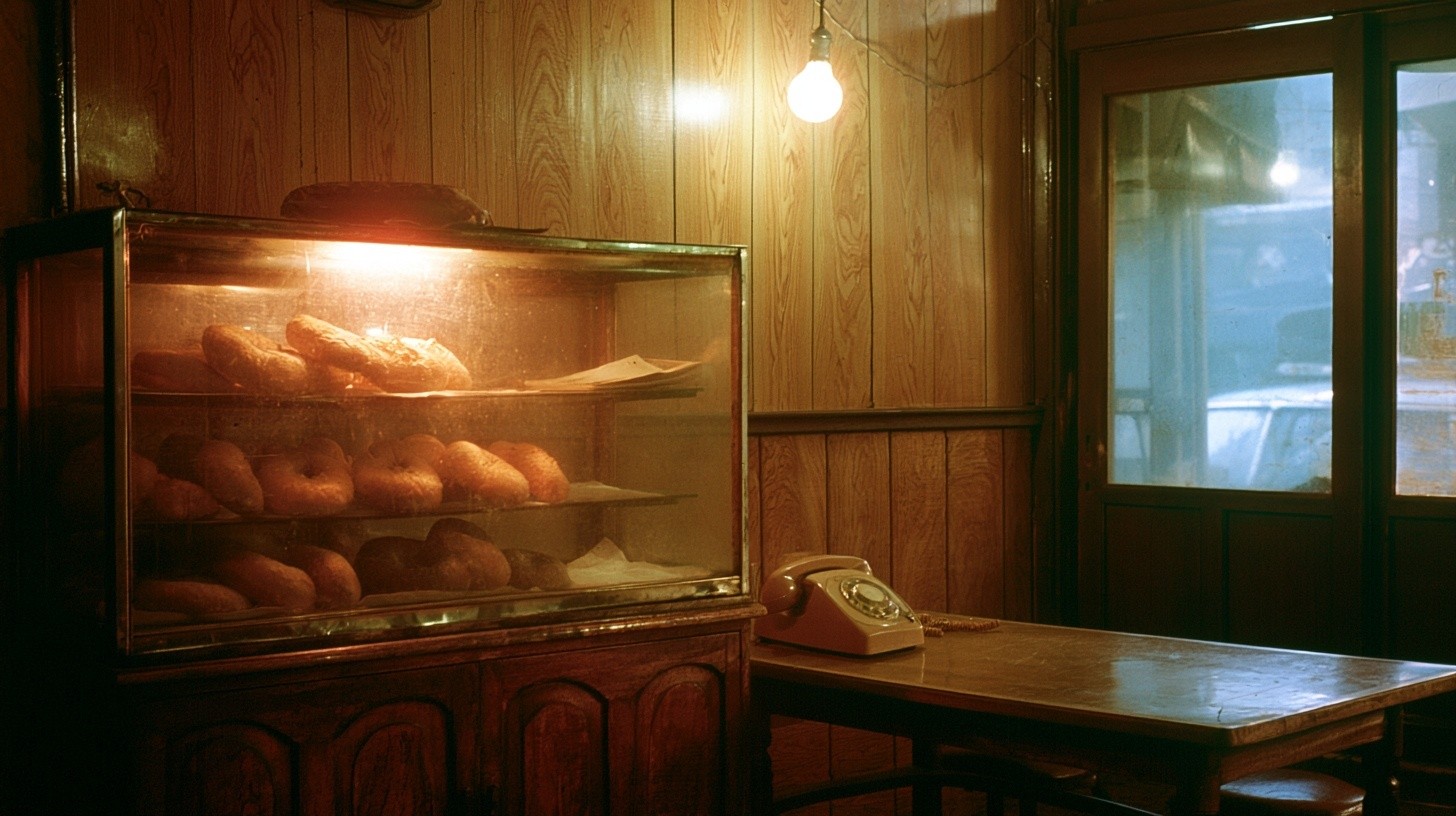 Empty vintage Korean dabang interior 1975 Seoul Jongno district...