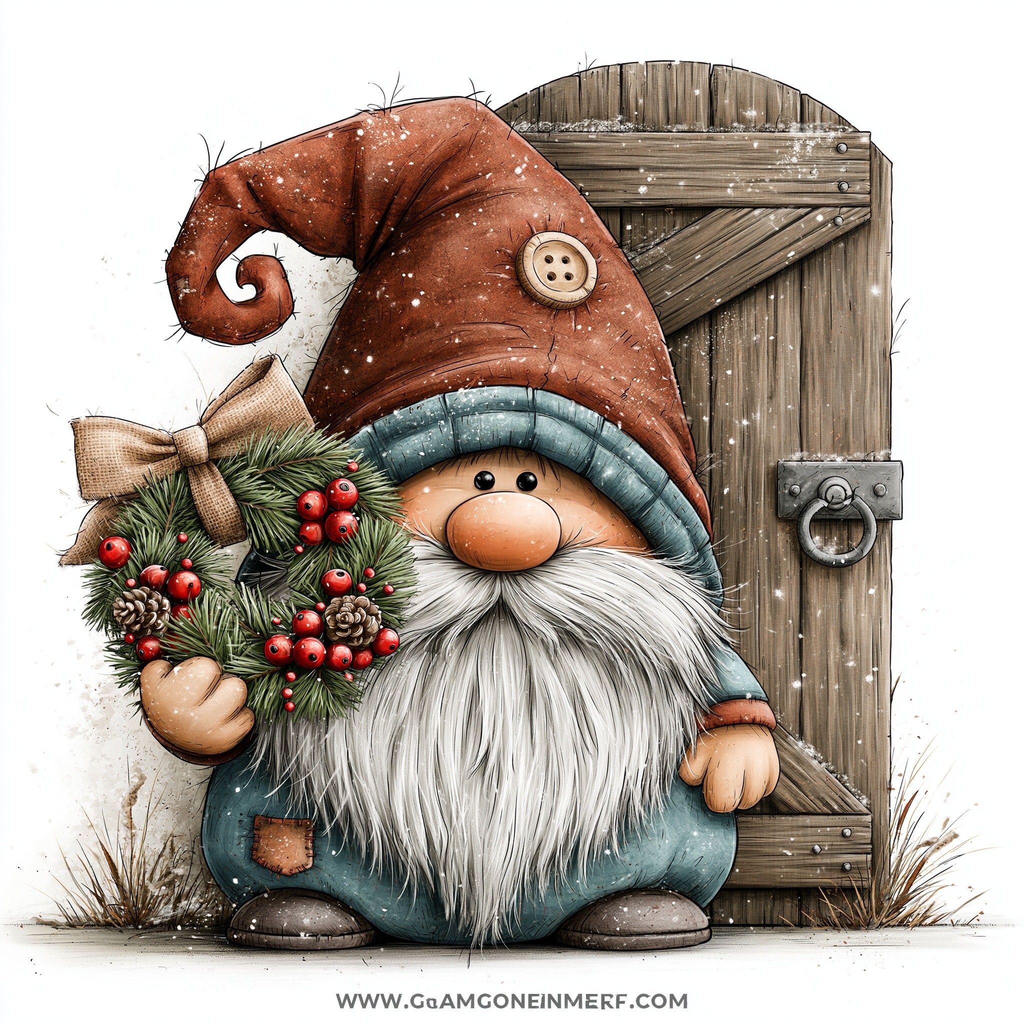 Rustic country Christmas long beard gnome hat angled down...