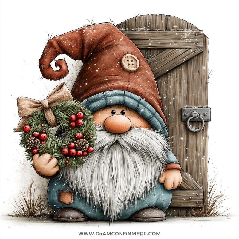 Rustic country Christmas long beard gnome hat angled down...