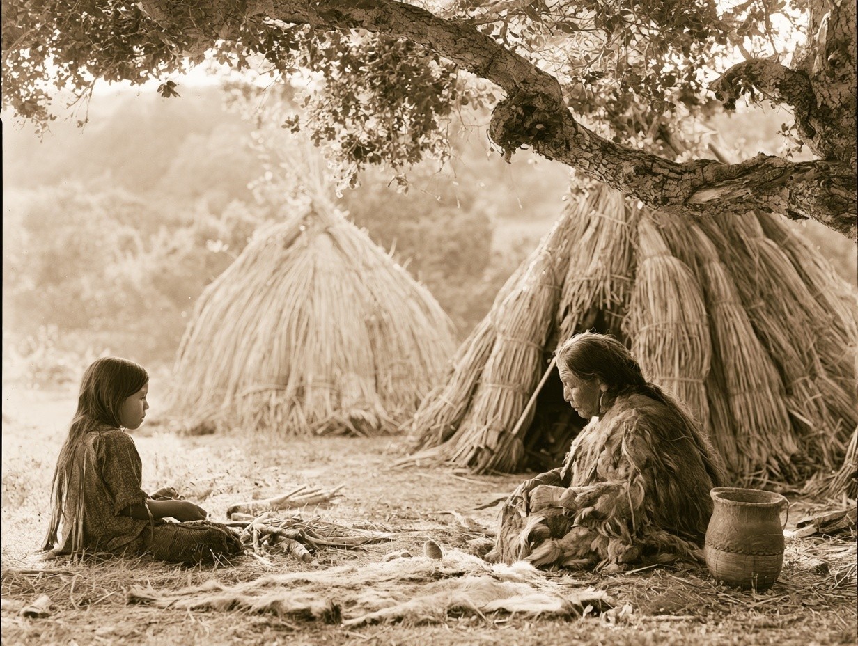 small Native American village in southern California dome-shaped shelters...