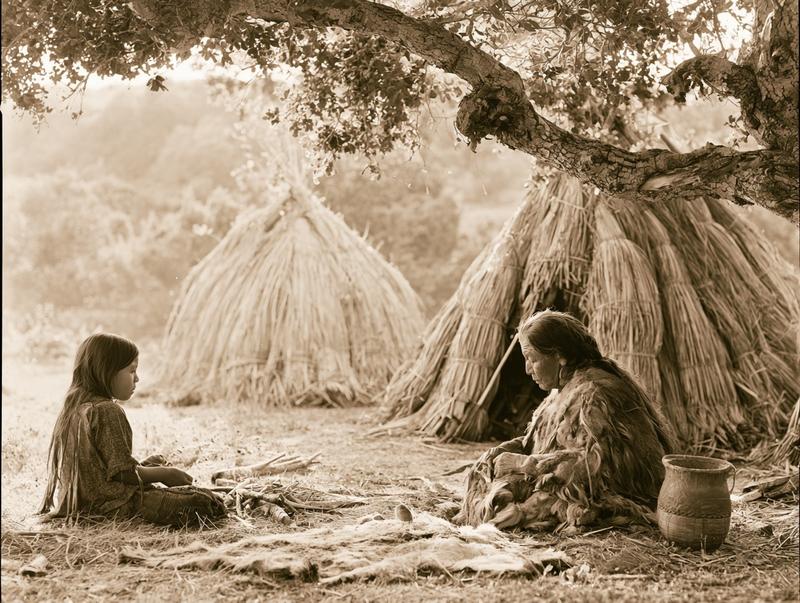 small Native American village in southern California dome-shaped shelters...