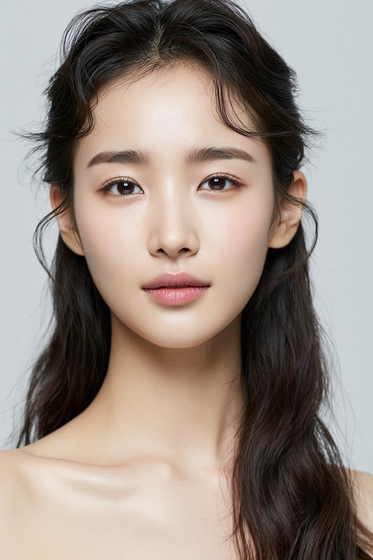 25-year-old Korean female professional model front-facing portrait looking directly...