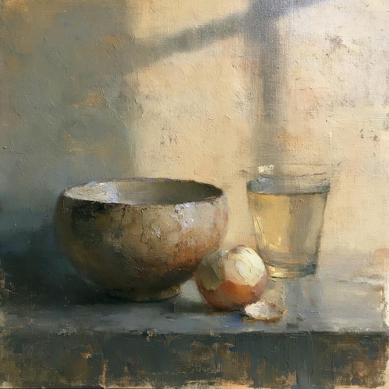 Chardin-inspired still life focusing on light and material texture...