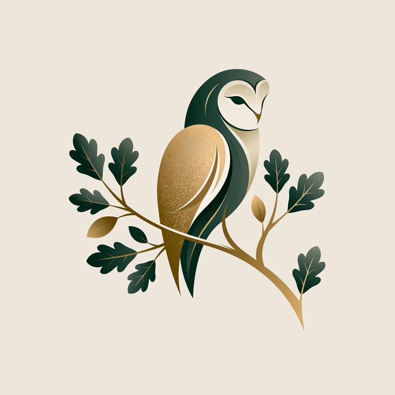 Minimal abstract vector logo fusion of oak branch and...