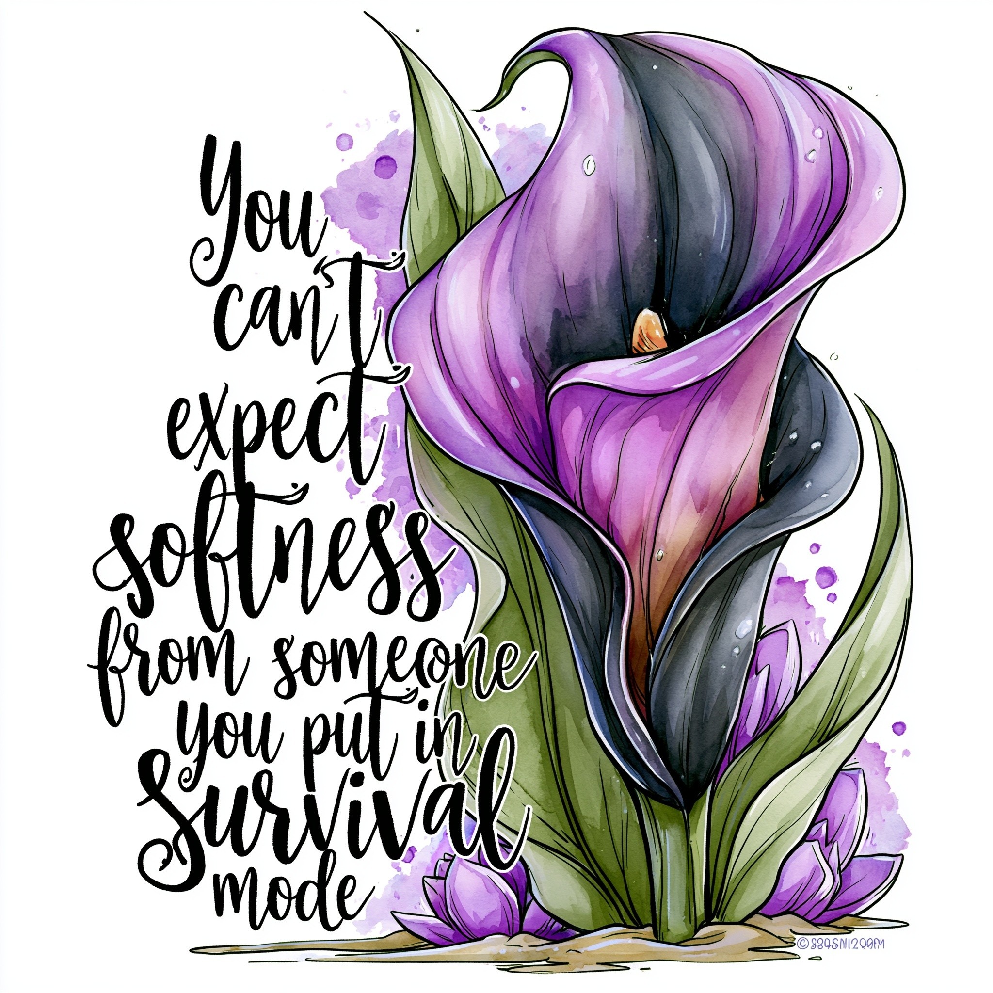 a whimsical watercolor illustrated image of a calla lily...