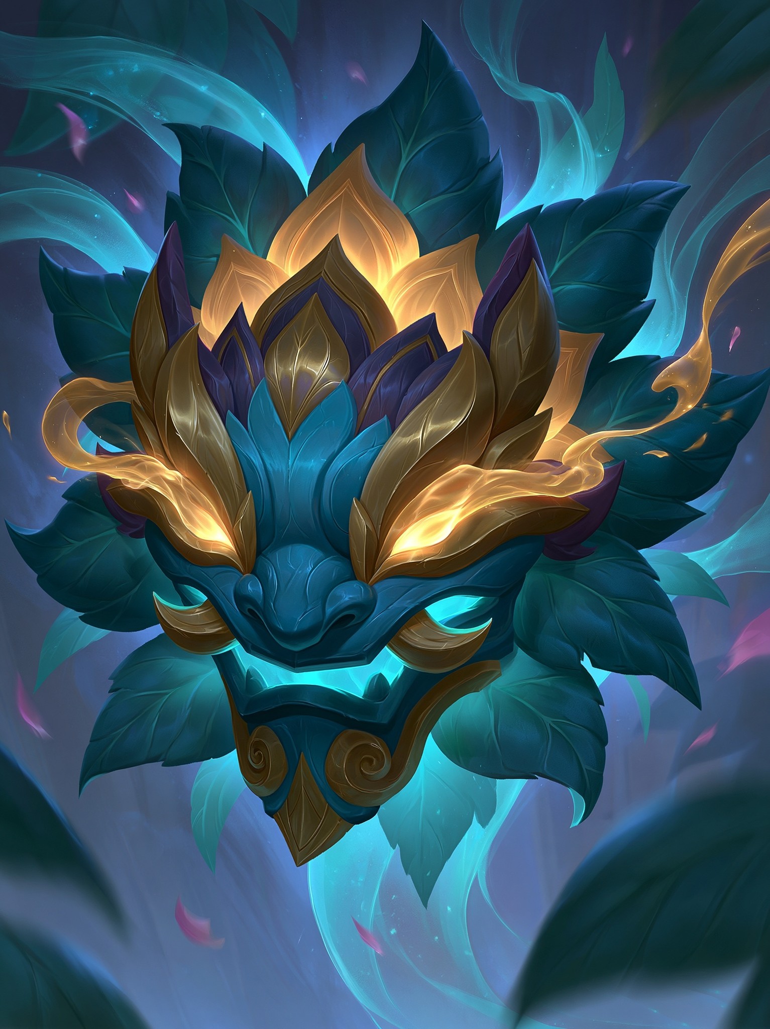 Champion splash art of a floating onimask with glowing...