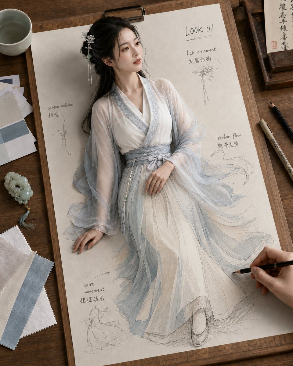 古风汉服草图跃然纸上