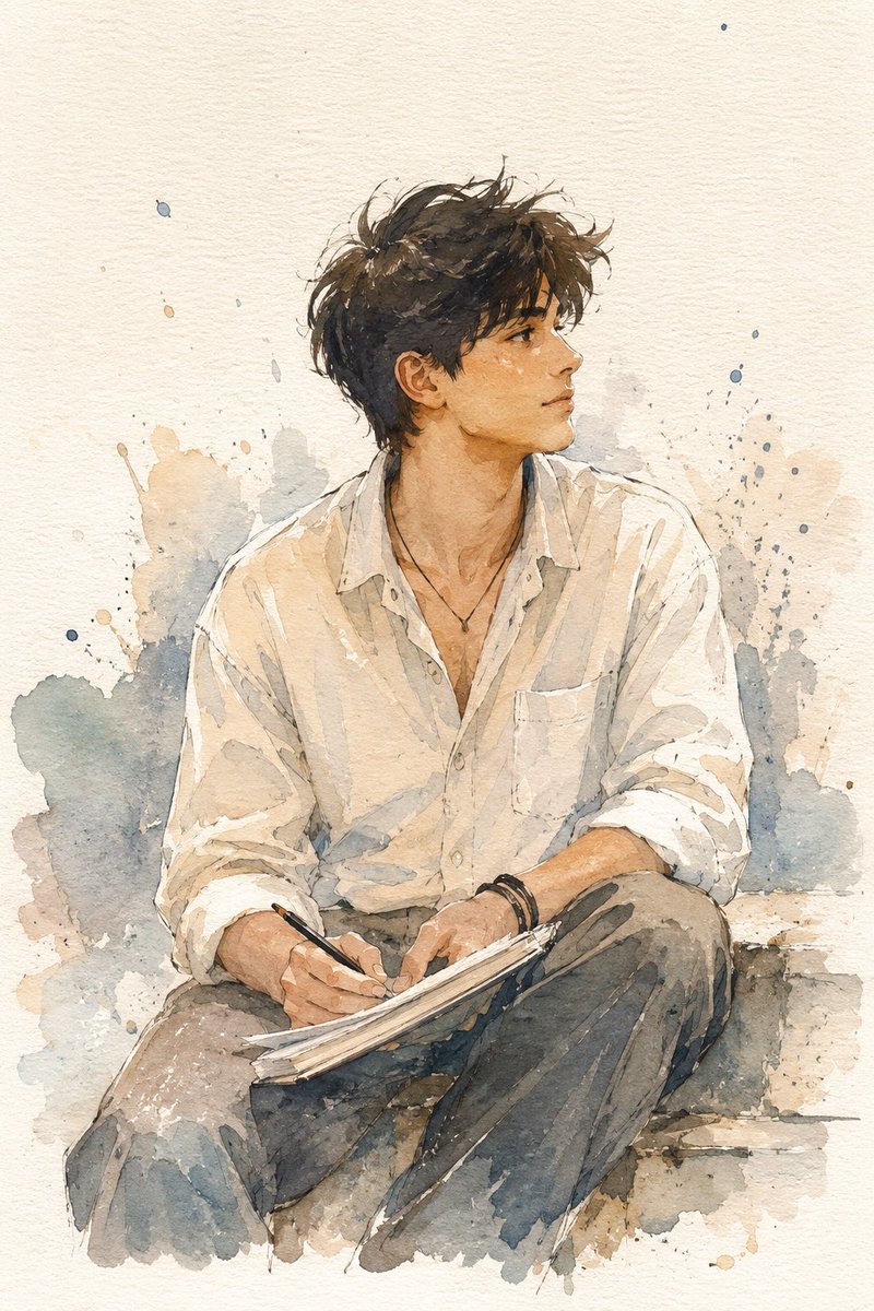 Minimalist Watercolor Reading Scene
