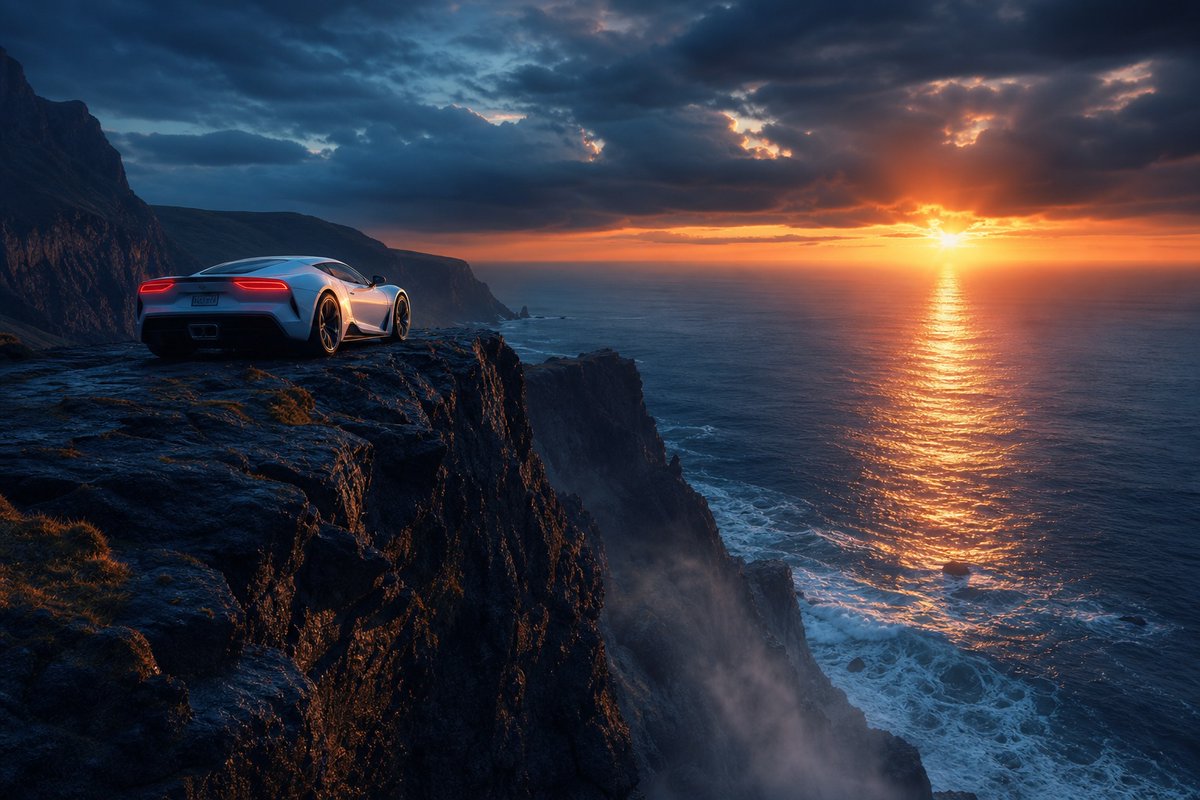 Sports Car on Ocean Cliff